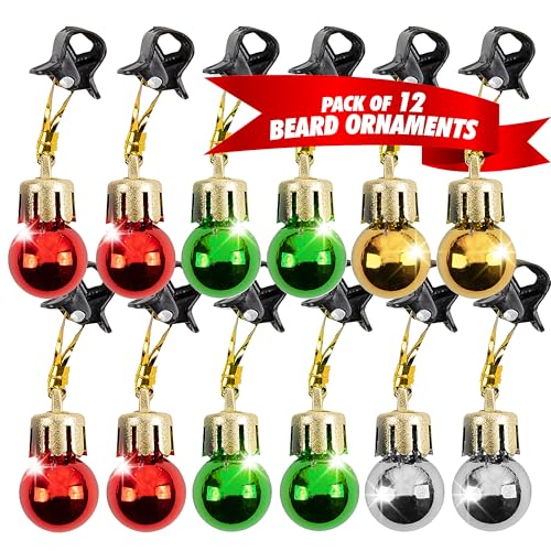 Beardaments Beard Ornaments for Men Colorful Christmas Baubles - Easy-Attach Funny Christmas Ornaments for Cosplay and Holiday Parties - 12pc