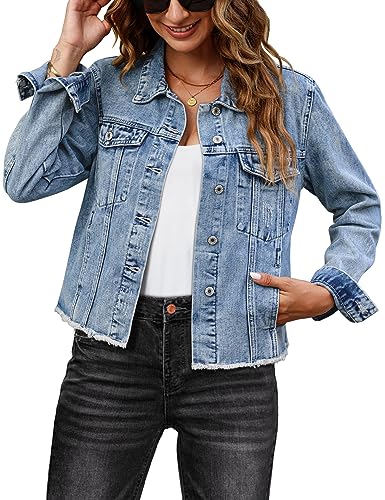 luvamia jackets for women fashion womans jacket light blue jacket women distressed denim shirt utility jacket women jean tops for women summer jackets for women Wishful Blue Size Large Fits Size 12 14