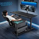 EUREKA ERGONOMIC Height Adjustable Computer Tower Stand, 2-Tier ATX-Case CPU Holder Cart Under Desk Mobile PC Standing Table Home Office Gaming Accessories w/Rolling Wheels & Mouse Pad, Black