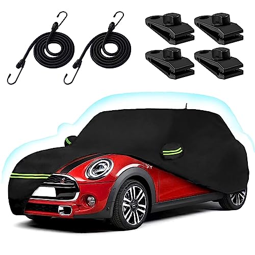 Car Cover for 2014-2025 Mini Cooper/Cooper S/Hardtop/Clubman/Countryman 4 Door, Waterproof All-Weather Protection Full Cooper Car Cover with Cotton Lining and Zipper Door-Black