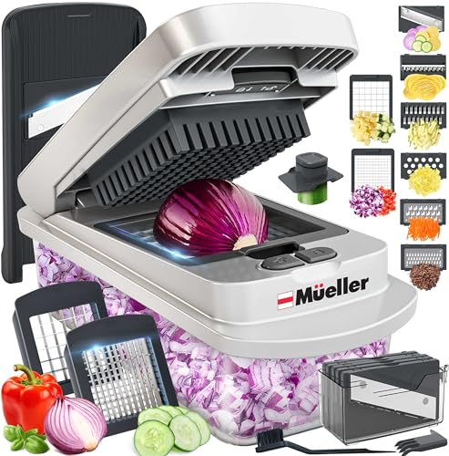 Mueller Pro-Series 10-in-1, 8 Blade Vegetable Chopper, Onion Mincer, Cutter, Dicer, Egg Slicer with Container, French Fry Cutter Potatoe Slicer, Home Essentials & Kitchen Gadgets, Salad Chopper