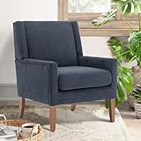 COLAMY Modern Wingback Living Room Chair Set of 2, Upholstered Fabric Accent Armchair, Single Sofa Chair with Lounge Seat and Wood Legs for Bedroom/Office/Reading Spaces, Blue