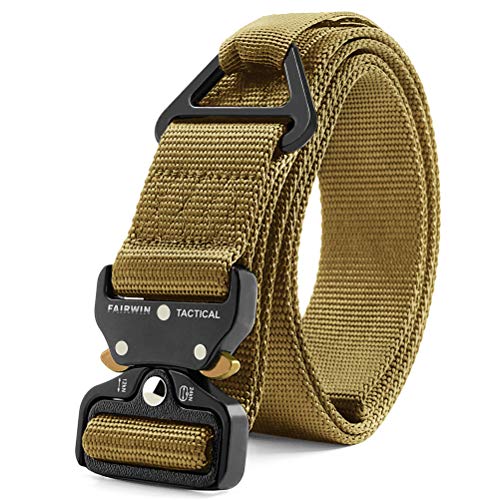 FAIRWIN Men's Tactical Belt, Rigger Belt Military Belt Mens Work Belt Nylon Webbing with V-ring Quick-Release Buckle(Brown, S)