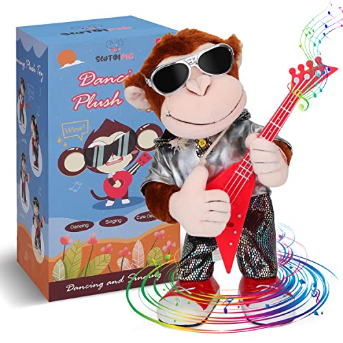 SWTOIPIG Dancing Monkey Plush Toy, Stuffed Toys, Dancing Singing, Body Shaking, and Guitar Shaking, Punk Molding, One Button Control, Children's Education Toys, Musical Intelligence Development