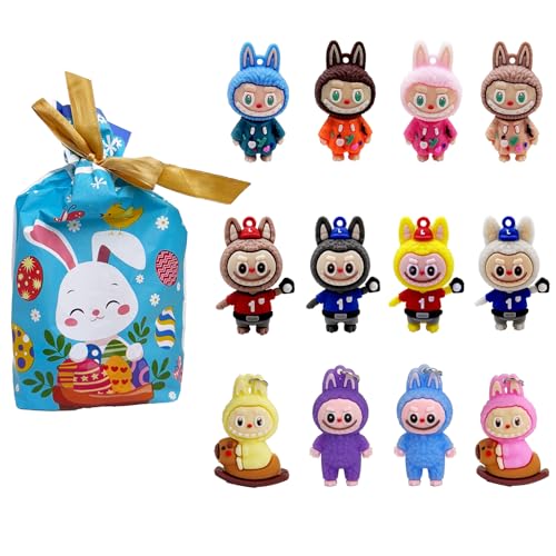 12 PCS Labubu Doll Monster Macaron Hanging Key Chain Doll Wings of Fortune Vinyl Hanging Key Chain Toys for Modern Home Decor