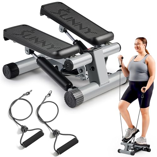 Sunny Health & Fitness Mini Steppers for Exercise at Home, Stair Step Workout Machine with Resistance Bands, Full Body Cardio Equipment with Digital Monitor - No. 012 -S