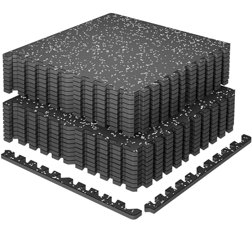 SUPERJARE 0.79'' Extra-Thick Exercise Equipment Mats, 18 Pcs 72 Sq Ft Rubber Top Floor Tiles with High Density EVA Foam, Interlocking Gym Flooring for Home Gym, Workout Mat, Black/Grey