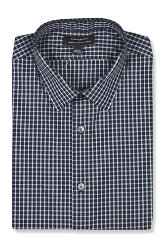 Banana Republic Mens 889942 Slim Fit Cotton Blend Non Iron Button Down Dress Shirt, (Large, Navy/Light Blue)