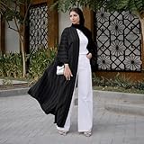 Abayas For Women Muslim Dubai Long Open Front Cardigan Long Sleeve Robe Ramadan Muslim Dress Kimono Kaftan Dress Muslim Clothes Eid Dresses For Women Prayer Outfits Black Cardigan + Hijab L