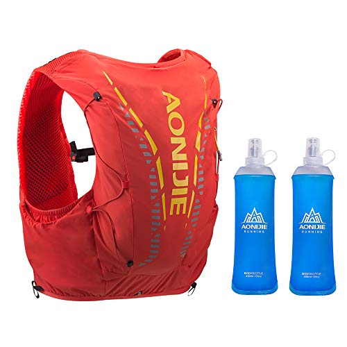 AONIJIE 12L Men Women Running Vest Pack Hydration Backpack Outdoor Sports Bag for Marathon Cycling Hiking (12L# Orange+2 Pcs Soft Flasks (450ml), L/XL(40.16-45.27inch))