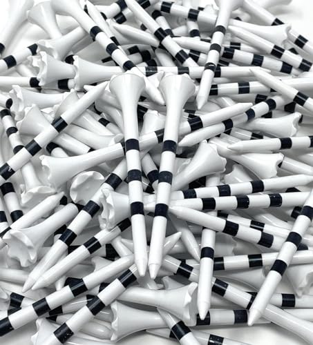 NorthPointe 3 ¼” Plastic Golf Tees – White with Black Stripes - 100 Golf Tees Plastic in Bulk (100, 3 1/4)