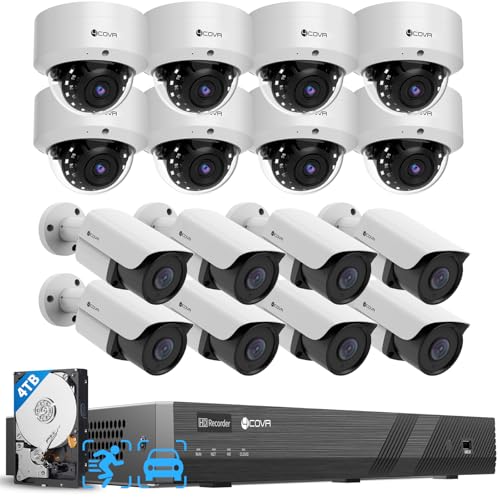 4COVR PoE 16 Camera Security System for Business, AI Human Vehicle Detection, 8 Dome IK10 Vandal-Proof 8 Bullet 5MP Wired IP Camera IP67, Remote Access, 16 Channel 4K NVR with 4TB HDD, LYH54A5M1616
