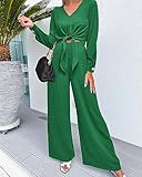 PRETTYGARDEN Matching Sets Active Wear Outfits Fashion Jumpsuits Trouser Pant Set Business Casual Outfits for Women(Solid Green,Large)