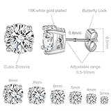 18K White Gold Plated 4 Pong Round Clear Cubic Zirconia Stud Earring Pack of 6 Pairs (6 Pairs)