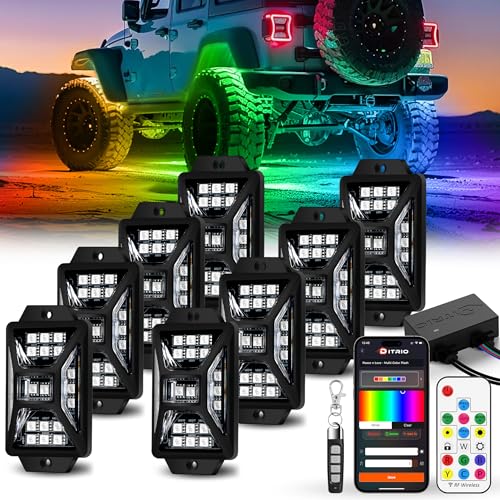 8 Pods Five Sided RGB Rock Lights for Trucks Jeep UTV SUV ATV Golf Cart, Multi Chasing Color App/Remote Control Led Rock Lights with Music Mode, Waterproof Exterior Underglow Kits for Cars