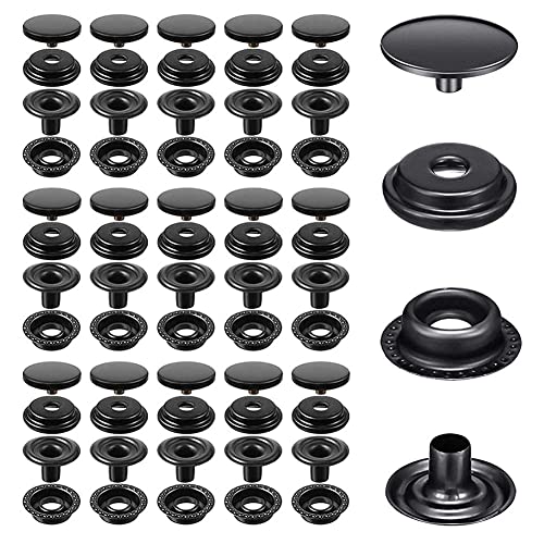 1000 Pieces Metal Snap Fastener Kit, BetterJonny 15mm Brass Heavy Duty Snap Button Press Stud Cap for Marine Boat Canvas Bag Leather DIY Craft Black