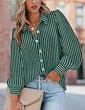 Zeagoo Womens Button Down Shirts Striped Classic Long Sleeve Collared Office Work Blouses Tops