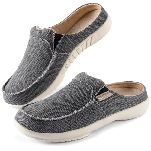 LazyStep Men's Slippers with Arch Support, Canvas Mens Orthopedic Slippers, Slip on Clog, Indoor Outdoor Non-Slip House Shoes for Men(Charcoal, Size 12)