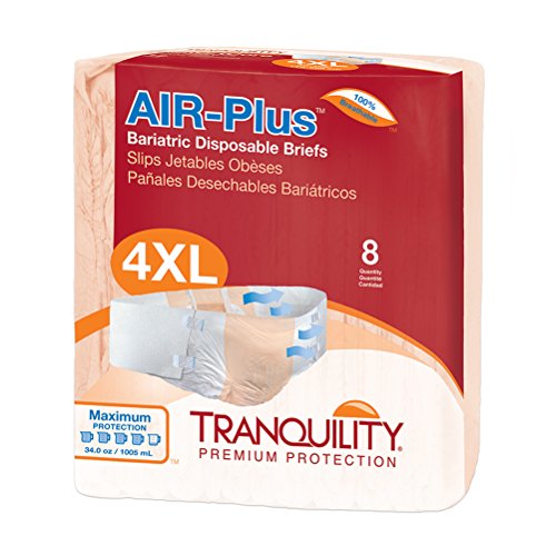 Tranquility Bariatric Disposable Briefs 4X-Large with AIR-Plus Fully Breathable Fabric for Skin Dryness & Integrity, High Waistline, Latex-Free, 34oz Capacity, 32ct Case