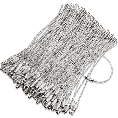 Hotop 150 Pcs Wire Keychain Cable Bulk Stainless Steel Key Rings Loop Wire Cable Braided Steel Keychain(4 Inch,Silver)