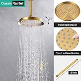 Homekicen Brushed-Gold Antique Shower-Faucet Sets System: 9" Ceiling Mounted Rain Head & 6" Wall Mount Vintage Rainfall and Handheld Spray Combo, 3 Way Diverter Brass Rough in Valve with Trim Kit