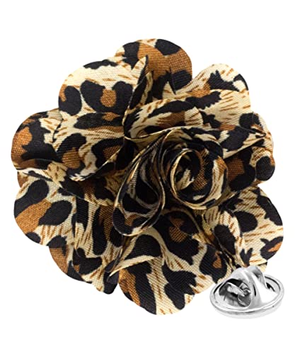 Vittorio Vico Men's Formal Animal Print Flower Lapel Pin - Boutonniere for Men, Brooch Pin (Leopard)