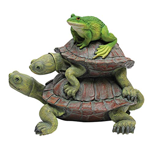 Design Toscano In Good Company Frog and Turtles Garden Animal Statue, 11 Inch Long, 8 Inch Tall, Cast Stone Resin, Full Color Finish