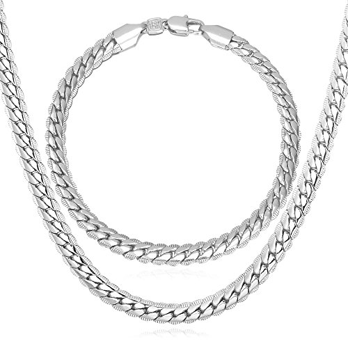 U7 Rapper Chain Personalized Hip Hop Jewelry Set 6MM Flat Link Snake Curb Link Necklace 22 Inch, Bracelet 8.3 Inch
