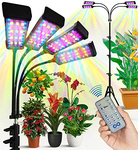 Everlasting Comfort Grow Lights for Indoor Plants Full Spectrum - Plant Lights for Indoor Growing (4 Lamps), 3-18 Hour Timer, Adjustable 62" Tripod, LED Grow Lights, Plant Light for Seed Starting