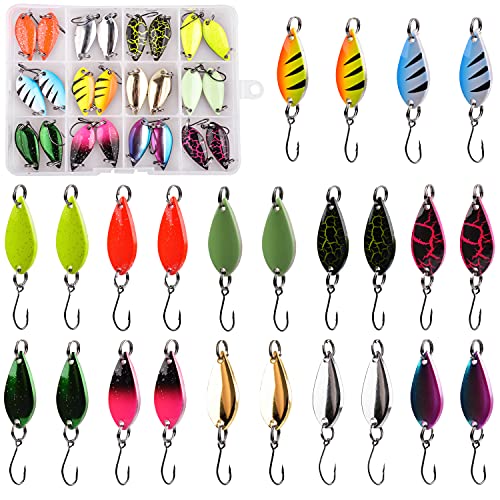 Fishing Spoons Lures for Trout, 12/24pcs Trout Spoons Set Single Hooks Hard Metal Fishing Jigging Bait Tackle Casting Spinner Bait for Crappie Bass Perch Panfish Pike, 1/5 oz, 24pcs