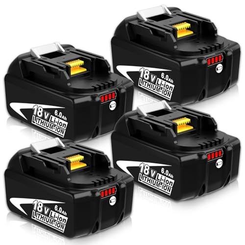 Upgraded 6.0Ah BL1860B Replacement for Makita 18V Battery, Compatible with Makita 18 Volt Battery Lithium BL1815 BL1820 BL1820B BL1830 BL1840 BL1850 BL1840B BL1850B Cordless Tool, 4 Pack (White)