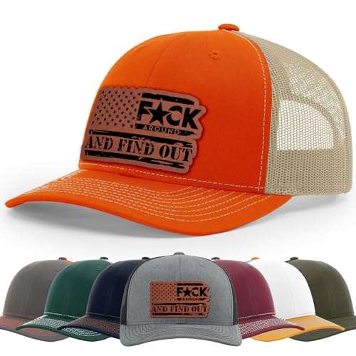 F*ck Around And Find Out Hat, 112 Style Trucker Leather Patch Hat for Men And Women Breathable Hat, Snapback Adjustable Hat
