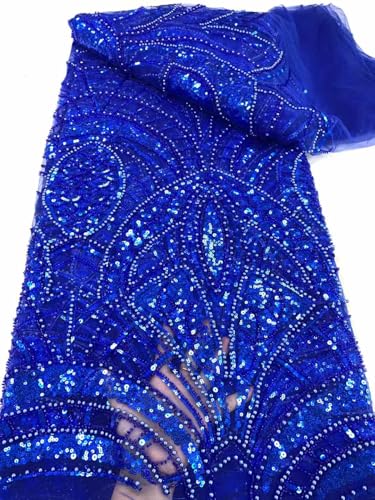 Royal Blue African Beads French Lace Nigeria Party LaceTulle Mesh Sequins Lace ML44N1510 (Royal Blue)