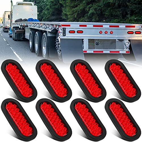 Sumind 8 PCS 6" Oval LED Trailer Tail Lights, 24 LED Trailer Marker Lights 12v Brake Stop Ip67 Waterproof Sealed Flush Mount for Truck RV Boat(Red)