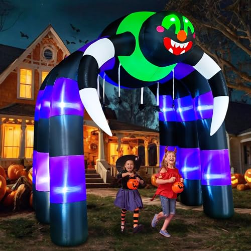 SEASONBLOW 10 Ft Halloween Inflatable Spider Archway Decoration LED Light Up Giant Blow Up Spider Arch for Halloween Party Indoor Outdoor Garden Yard Decor