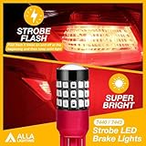 Alla Lighting Upgraded T20 7440 7443 LED Strobe Brake Lights Bulbs, Red Flashing Stop Lamps, W21W 7440LL 7443LL Strobe LED Taillights Replacement for Cars, Trucks, SUVs, Vans