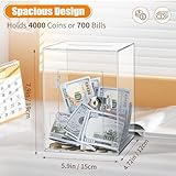 Hicocool Clear Piggy Bank with Lock, Acrylic Piggy Bank with Key for Adults Kids Openable, Reusable Money Saving Box for Birthday (Clear)