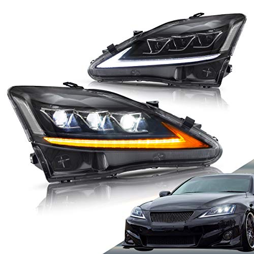 VLAND Led Headlights Compatible with Lexus IS250/ IS250C IS350 IS350C IS220d 2006-2012, ISF 2008-2014 w/Sequential Indicator w/Projecctor w/Clear Reflector