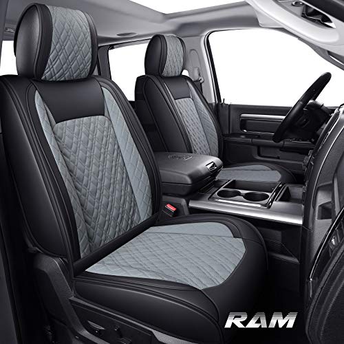 YIERTAI Dodge Ram Seat Covers Compatible with 2009-2025 1500 2010-2025 2500 3500 Pickup Classic Bighorn Longhorn Laramie Crew Double Mega Cab Tradesman Truck Full Set Black Gray