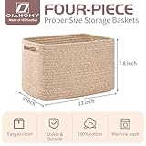 OIAHOMY 4 Pack Storage Baskets for Organizing, Cube Storage Bins for Shelves, Rectangle Storage Baskets With Handles, Woven Baskets for Storage, 12.7''Lx9''Wx7.8''H, Brown