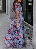 BLENCOT Women's Summer Boho Floral Printed Dress Deep V Neck Short Sleeve Evening Cocktail Party Maxi Wedding Long Dresses Sky Blue X-Large