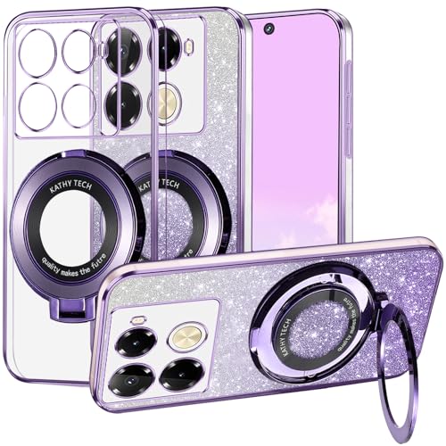 Kainevy Phone Case for Infinix Note 40 Pro Plus 5G Clear Glitter Magnetic with Ring Stand Compatible with MagSafe Silicone Cover Slim Cute Case Bling Aesthetic Luxury (Purple)