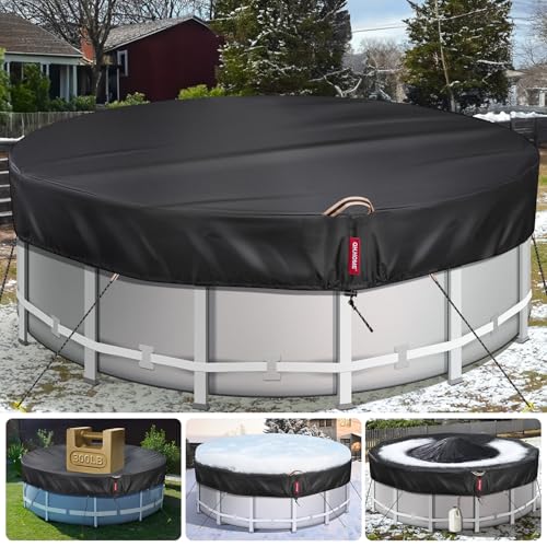 QH.HOME 18Ft Winter Round Pool Cover with 738N Strong Tear Resistant [600D Upgrade Extra Dense Fabric] Swimming Pool Cover for Above Ground Pools, Solar Pool Cover with Fade Resistant, Windproof