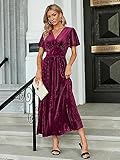 Simplee Women’s Short Sleeve Velvet Maxi Dress V Neck Formal Dress(L Pinkish Purple)