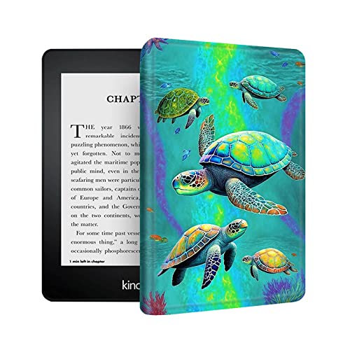 AIRWEE Case for 6" All-New Kindle 10th Generation 2019, Slim PU Leather, Adjustable Stand, Auto Sleep/Wake, Green Turtle
