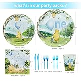 HIPEEWO Winnie 1st Birthday Decorations Tableware For Boy - Winnie Bear First Birthday Party Supplies, Plate, Napkin, Cup, Cutlery, Winnie Bear Party Decorations For One-Year-Old Birthday | Serve 24