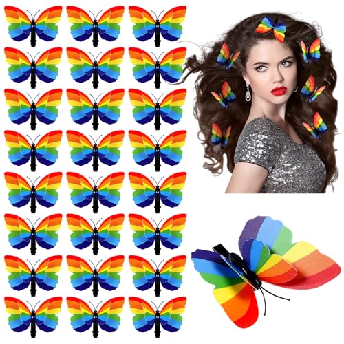 Yuxung 24 PCS Gay Pride Day Rainbow Butterfly Hair Clip Headpiece for Women Girls Party Parades Celebrations Festival Decorations LBGT Summer Rainbow Party