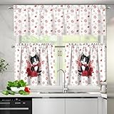 PJHEQOXE Cute Cat Kitchen Window Curtains Valance and Tier Set 36 Inch, White Modern Rod Pocket Short Tier Curtain for Bathroom, Small Cafe Curtains for Laundry Room,Basement,Kid's Room