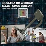 ceabulila 4K Webcam for PC Web Camera for Monitor with Remote Ultra HD 1/2.55'' Sensor Auto Focus, 10X Digital Zoom, and Privacy Protection, Webcams Computer Camera for PC/Video Calling/Zoom