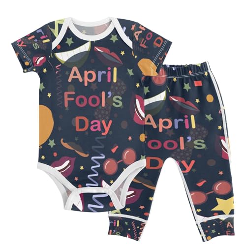 KICPOAY Baby Unisex Cotton Clothes Set Funny April Fool's Day Infant Short Sleeve Bodysuits Pants Sets 6-9M